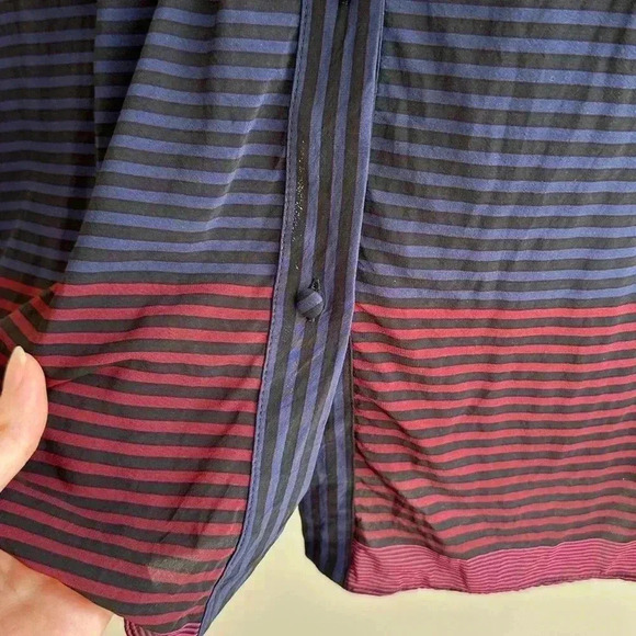Joie Striped Button Down Shirt, Navy Blue/Black/Red/Magenta, Size Medium - Picture 10 of 16